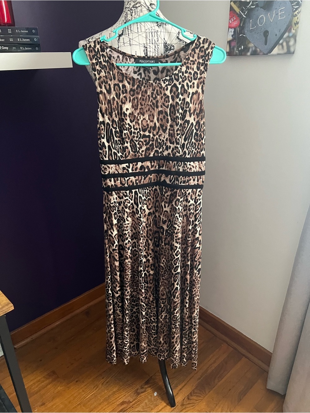 Perceptions Sleeveless Leopard-Pattern Dress with Black Waist Bands